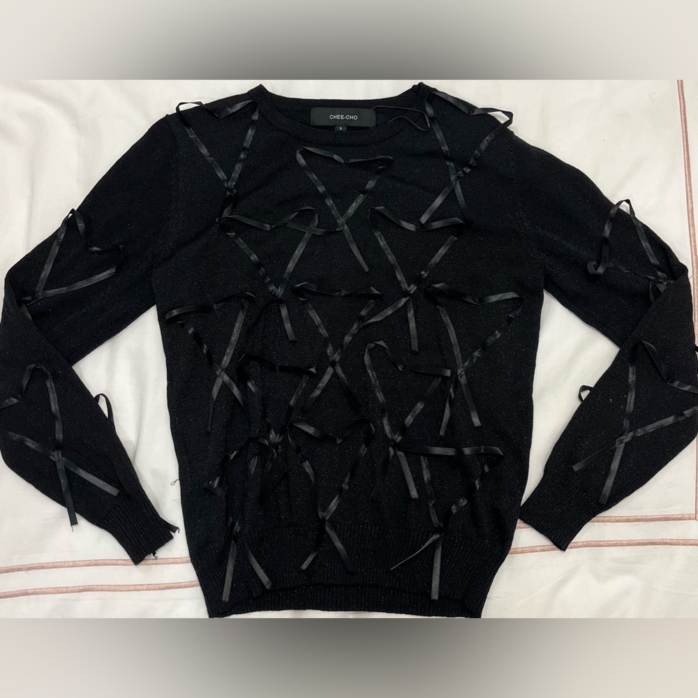 Chee Choo Black Shimmer Ribbon Sweater- never worn, perfect condition